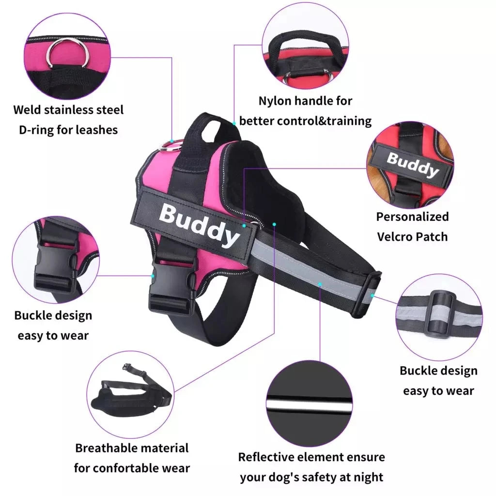Personalized No-Pull Reflective Dog Harness – Breathable Custom Pet Vest (Small → Large)