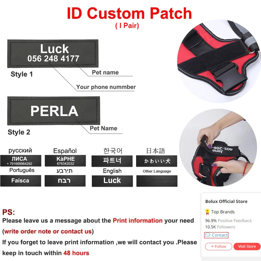 Personalized No-Pull Reflective Dog Harness – Breathable Custom Pet Vest (Small → Large)
